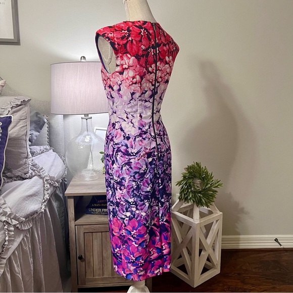Vince Camuto Stunning Silhouette Vibrant Watercolor Bouquet Cap Sleeve Size 0 - Picture 5 of 13